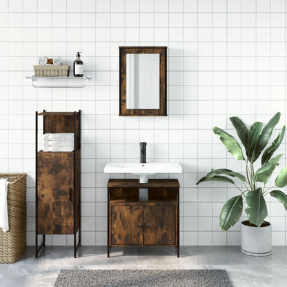 Set Mobili da Bagno 3 pz Rovere Fumo in Legno Multistrato | homemem39