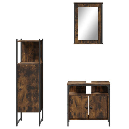 Set Mobili da Bagno 3 pz Rovere Fumo in Legno Multistrato | homemem39
