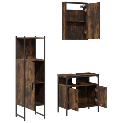 Set Mobili da Bagno 3 pz Rovere Fumo in Legno Multistrato | homemem39