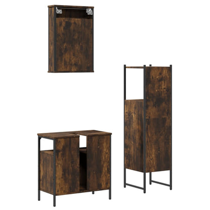 Set Mobili da Bagno 3 pz Rovere Fumo in Legno Multistrato | homemem39