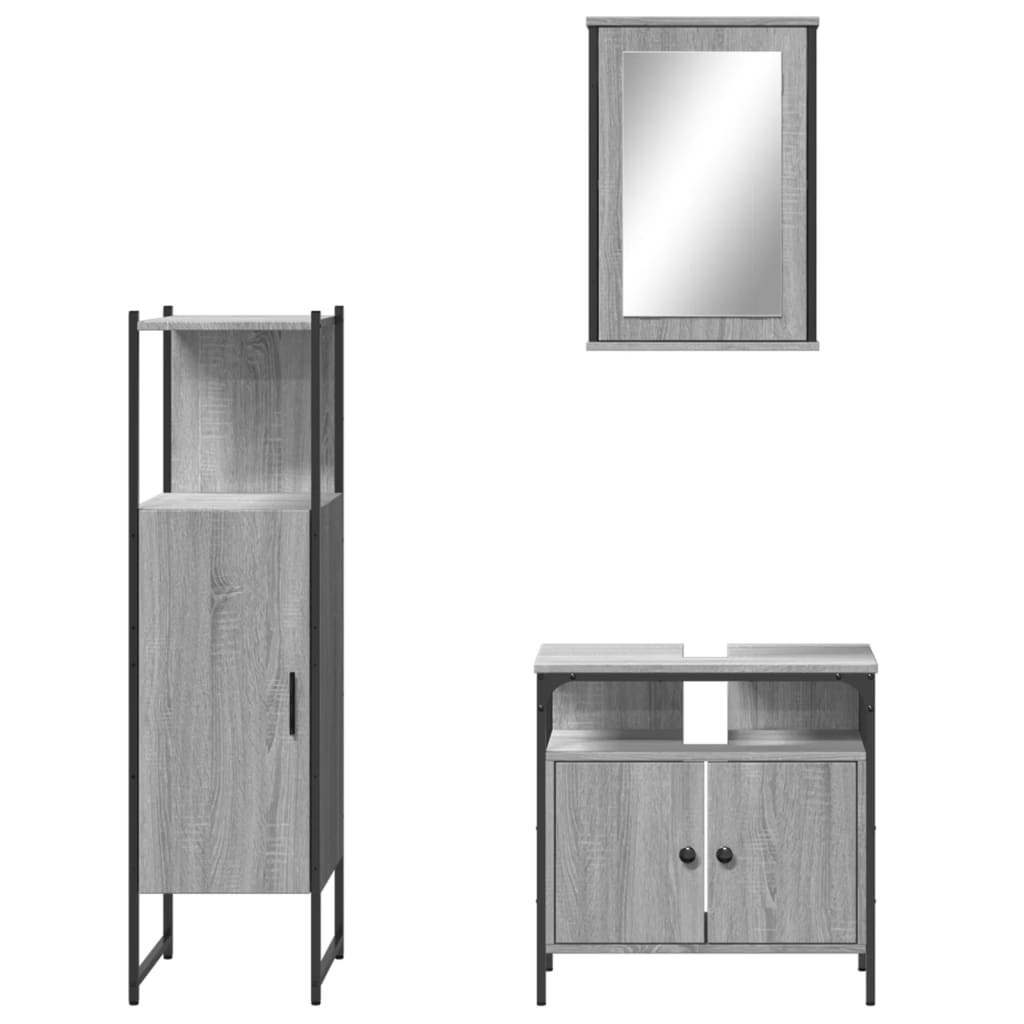 Set Mobili da Bagno 3 pz Grigio Sonoma in Legno Multistrato | homemem39