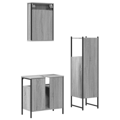 Set Mobili da Bagno 3 pz Grigio Sonoma in Legno Multistrato | homemem39