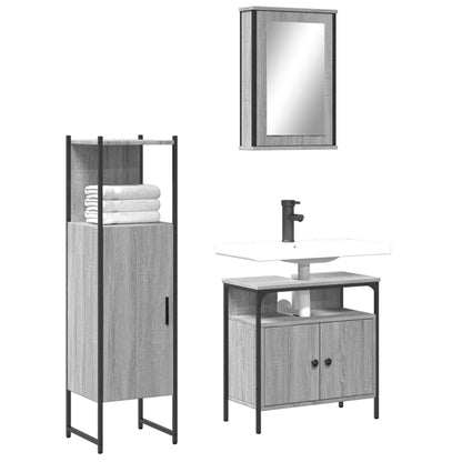 Set Mobili da Bagno 3 pz Grigio Sonoma in Legno Multistrato | homemem39