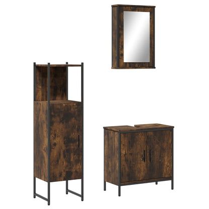 Set Mobili da Bagno 3 pz Rovere Fumo in Legno Multistrato