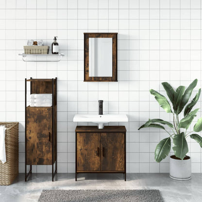 Set Mobili da Bagno 3 pz Rovere Fumo in Legno Multistrato | homemem39