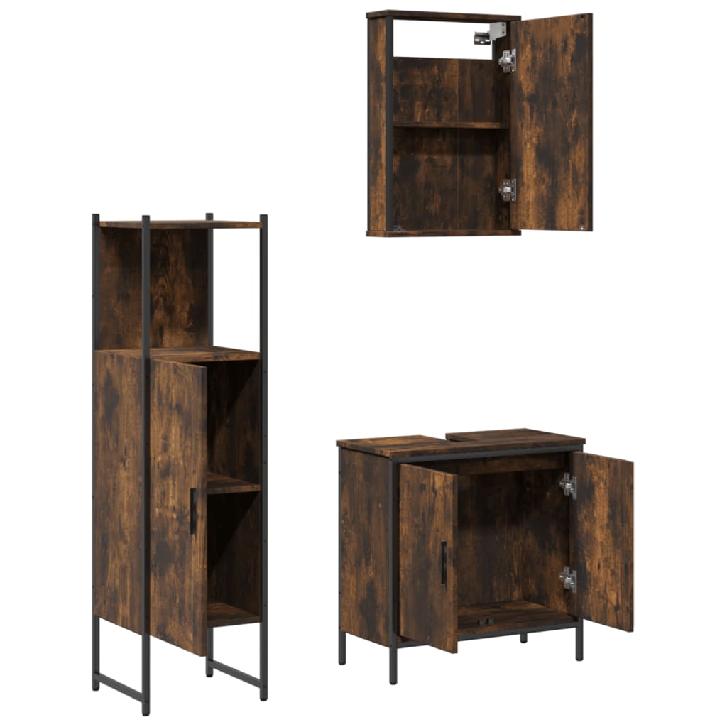 Set Mobili da Bagno 3 pz Rovere Fumo in Legno Multistrato | homemem39