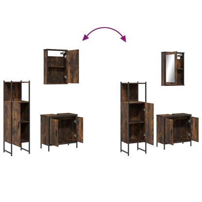 Set Mobili da Bagno 3 pz Rovere Fumo in Legno Multistrato | homemem39