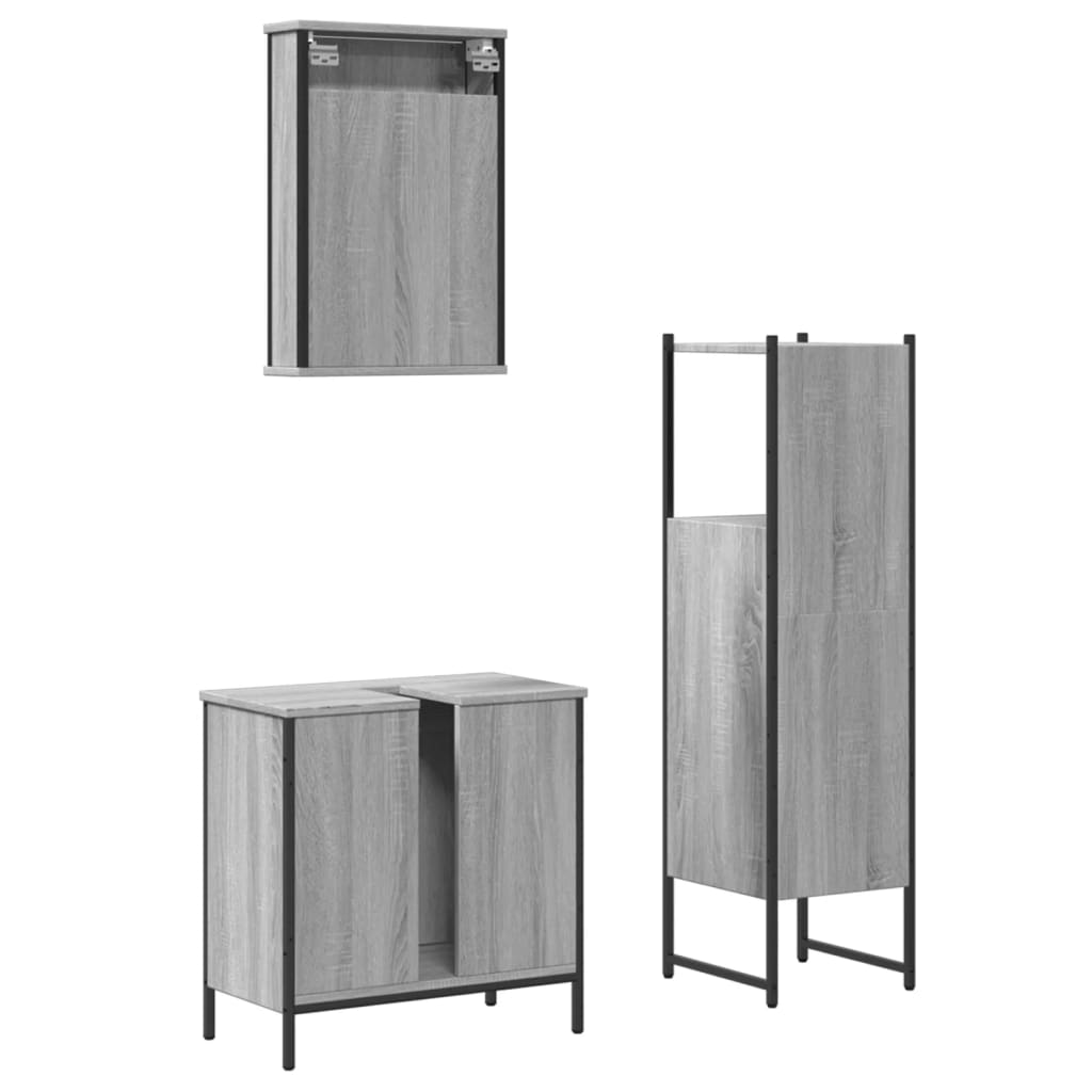Set Mobili da Bagno 3 pz Grigio Sonoma in Legno Multistrato | homemem39