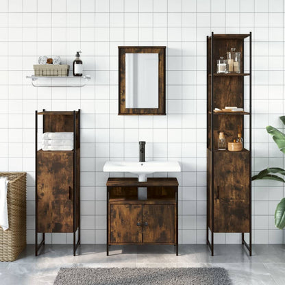 Set Mobili da Bagno 4 pz Rovere Fumo in Legno Multistrato | homemem39