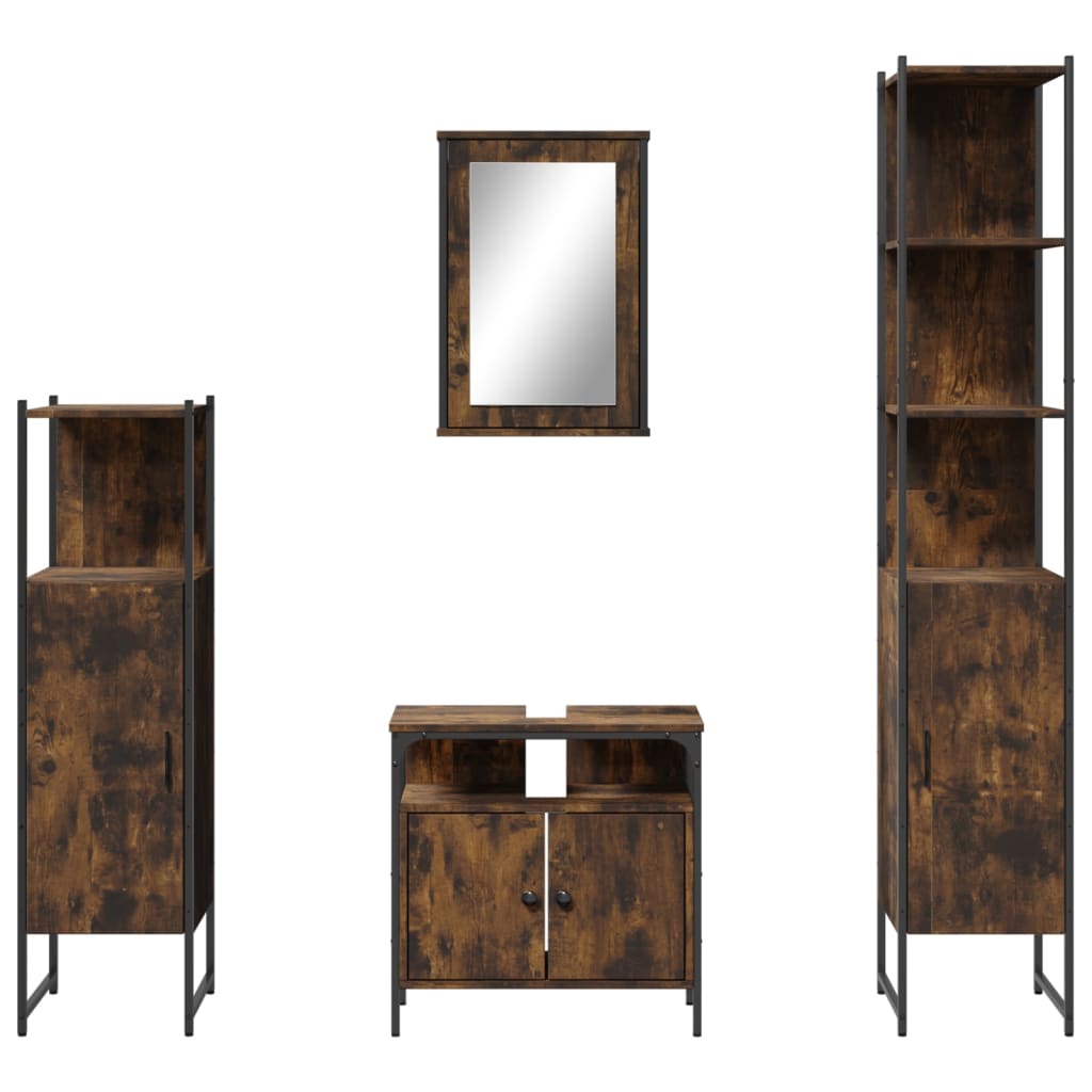 Set Mobili da Bagno 4 pz Rovere Fumo in Legno Multistrato | homemem39