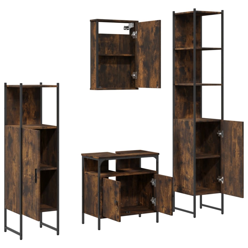 Set Mobili da Bagno 4 pz Rovere Fumo in Legno Multistrato | homemem39