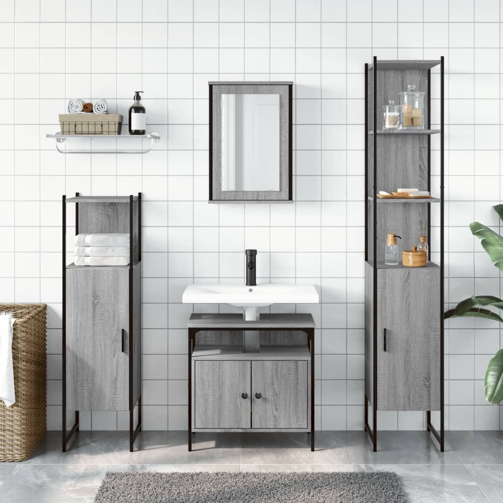 Set Mobili da Bagno 4 pz Grigio Sonoma in Legno Multistrato | homemem39