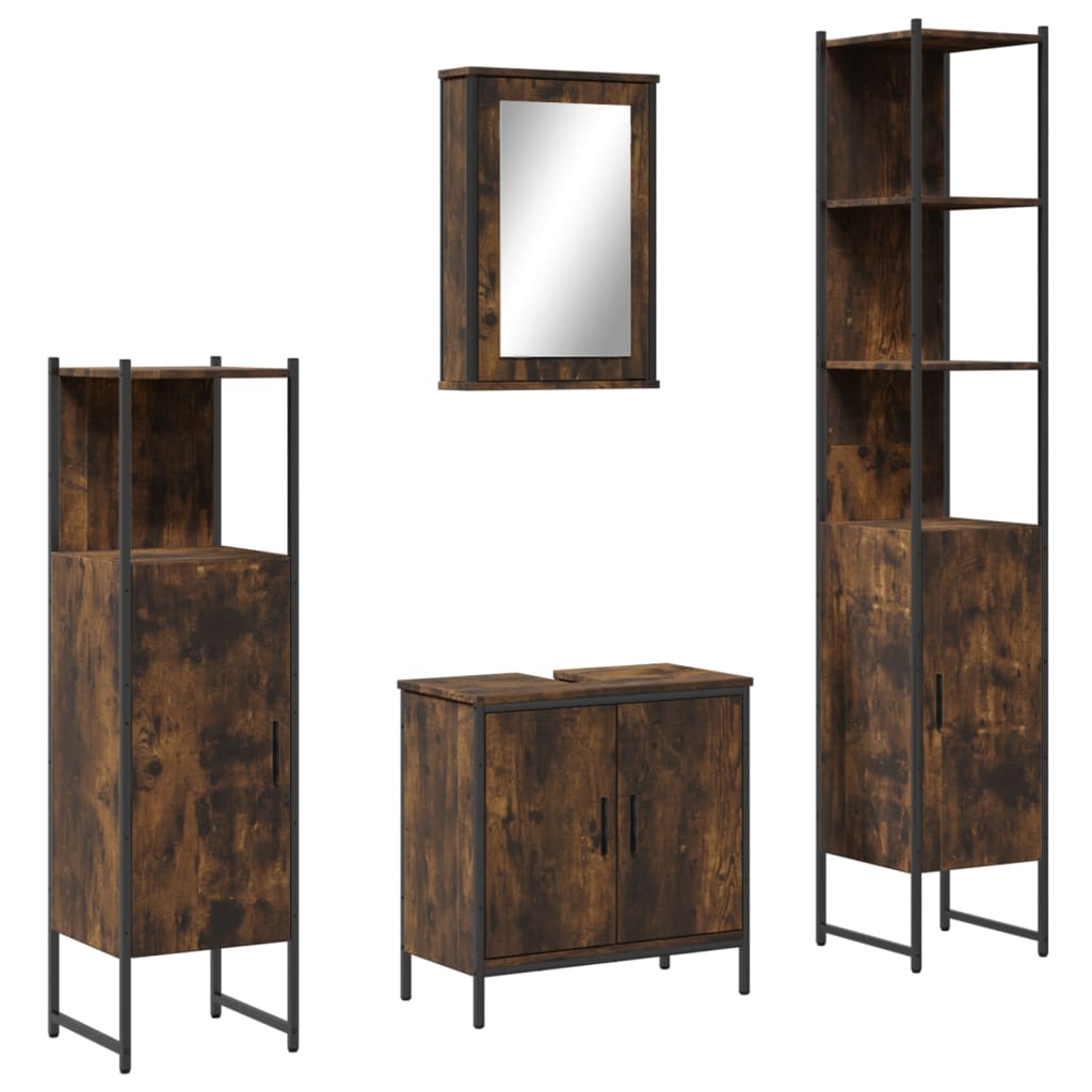 Set Mobili da Bagno 4 pz Rovere Fumo in Legno Multistrato | homemem39