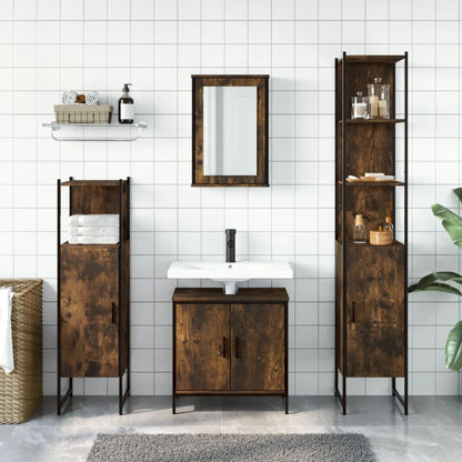 Set Mobili da Bagno 4 pz Rovere Fumo in Legno Multistrato | homemem39