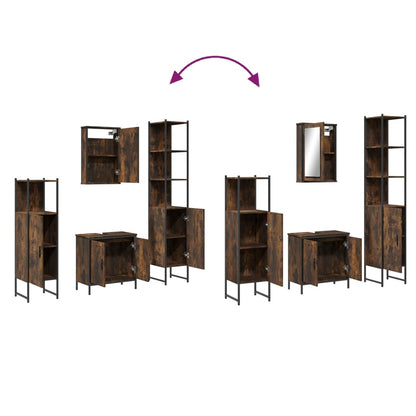 Set Mobili da Bagno 4 pz Rovere Fumo in Legno Multistrato | homemem39