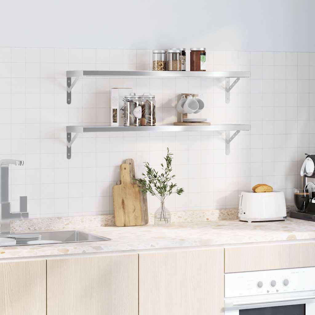 Mensole a Muro 2 pz 100x23,5 cm Argento in Acciaio Inossidabile | homemem39
