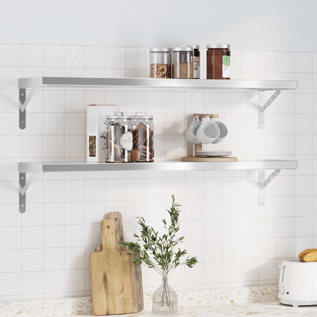 Mensole a Muro 2 pz 100x23,5 cm Argento in Acciaio Inossidabile | homemem39