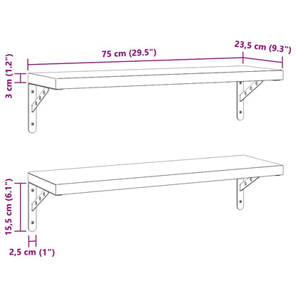 Mensole a Muro 2 pz 75x23,5 cm Argento in Acciaio Inossidabile | homemem39