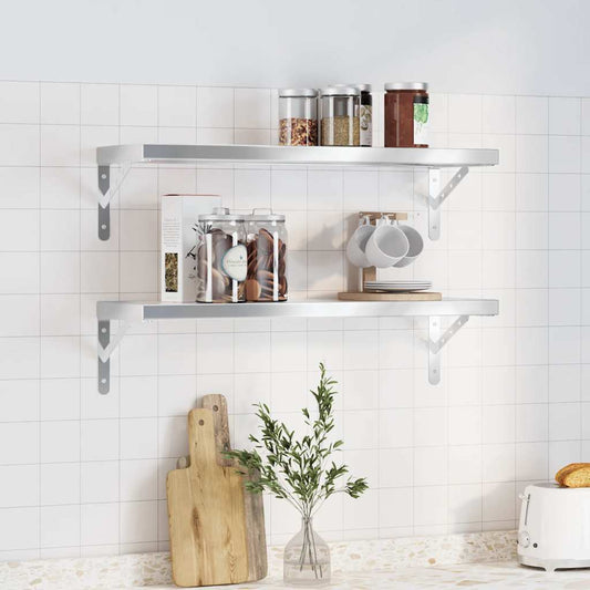 Mensole a Muro 2 pz 75x23,5 cm Argento in Acciaio Inossidabile | homemem39