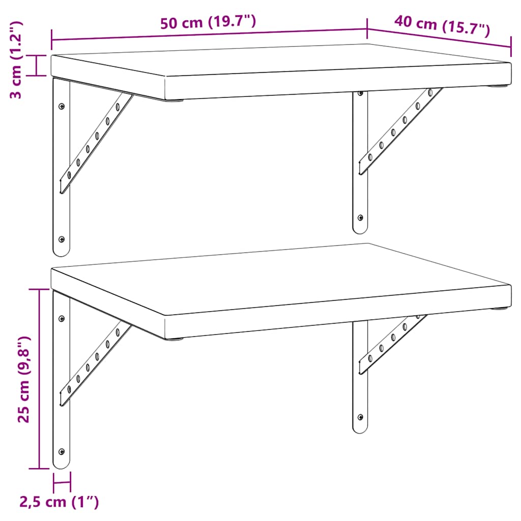 Mensole a Muro 2 pz 50x40 cm Argento in Acciaio Inossidabile | homemem39