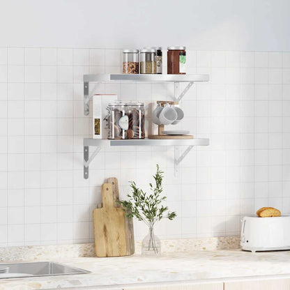 Mensole a Muro 2 pz 50x30 cm Argento in Acciaio Inossidabile | homemem39