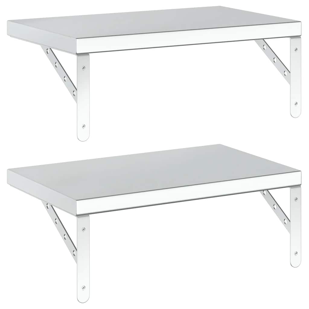 Mensole a Muro 2 pz 50x30 cm Argento in Acciaio Inossidabile | homemem39