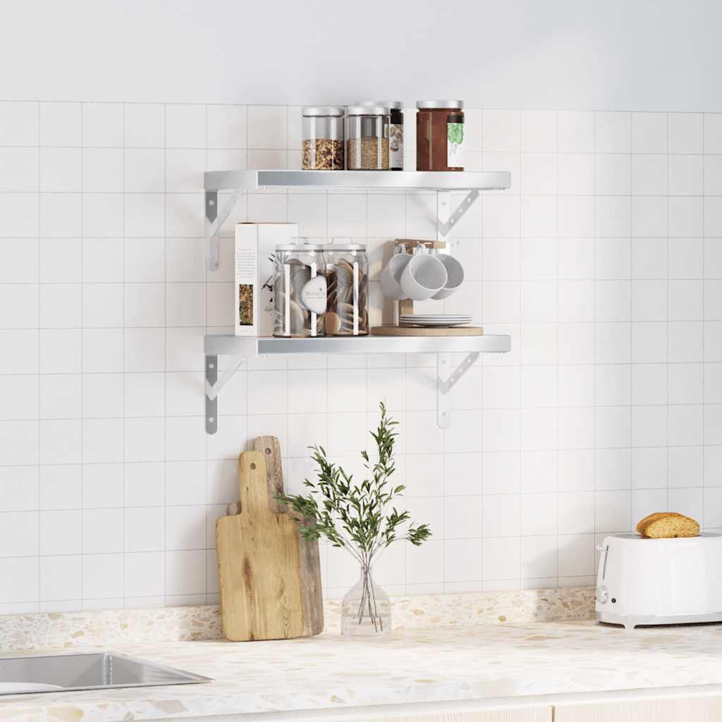 Mensole a Muro 2 pz 50x23,5 cm Argento in Acciaio Inossidabile | homemem39