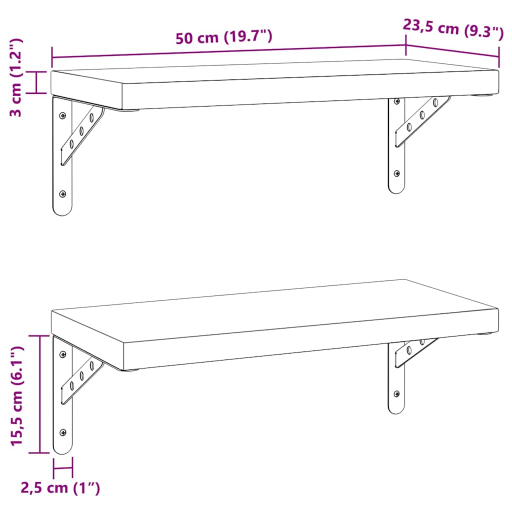 Mensole a Muro 2 pz 50x23,5 cm Argento in Acciaio Inossidabile | homemem39