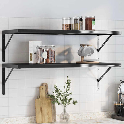 Mensole a Muro 2 pz 100x40 cm Nero in Acciaio Inossidabile | homemem39
