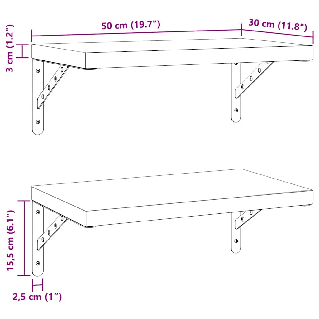 Mensole a Muro 2 pz 50x30 cm Nero in Acciaio Inossidabile | homemem39