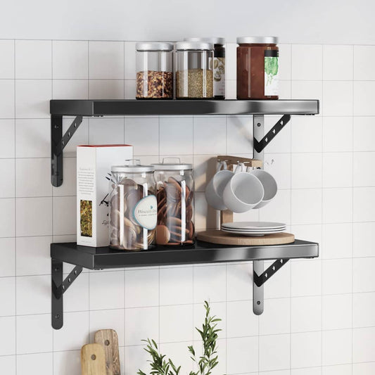 Mensole a Muro 2 pz 50x23,5 cm Nero in Acciaio Inossidabile | homemem39