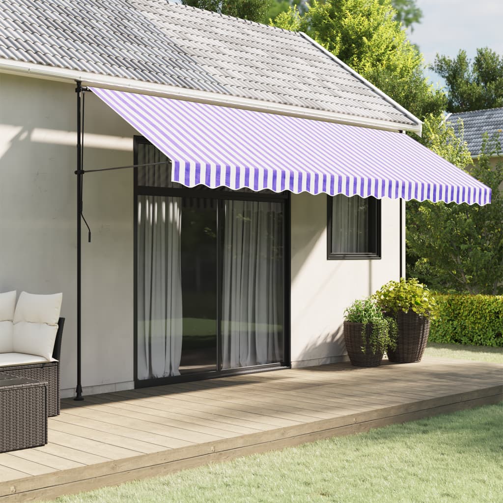 Tessuto Ricambio per Mantovana Tenda Righe Blu e Bianche 4,5 m | homemem39
