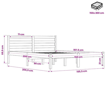 Letto senza Materasso Marrone Cera 150x200 cm in Legno di Pino
