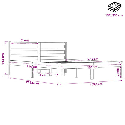Letto senza Materasso Marrone Cera 150x200 cm in Legno di Pino