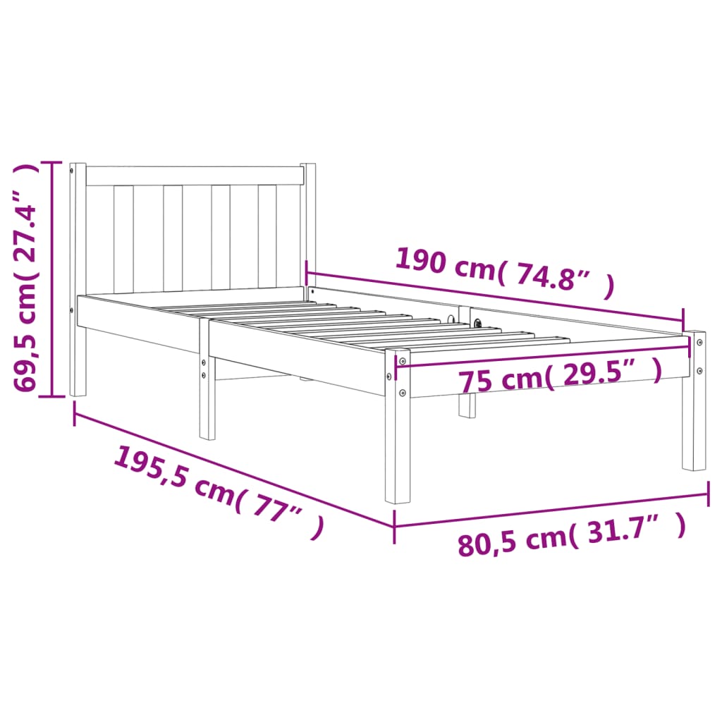 Letto senza Materasso Marrone Cera 75x190 cm in Legno di Pino - homemem39