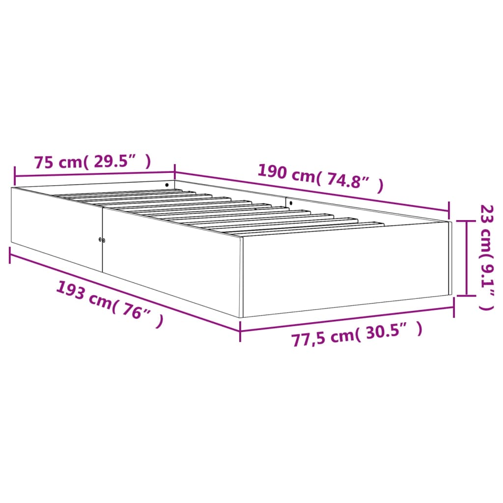 Letto senza Materasso Marrone Cera 75x190 cm in Legno di Pino | homemem39