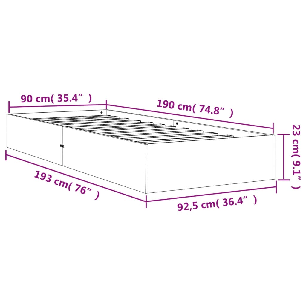 Letto senza Materasso Marrone Cera 90x190 cm in Legno di Pino | homemem39