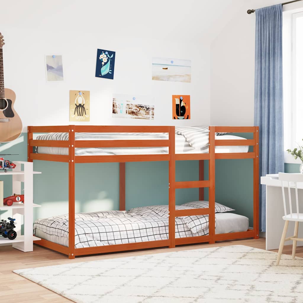 Letto a Castello Marrone Cera 75x190 cm in Legno di Pino - homemem39