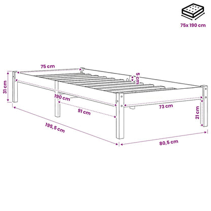 Letto senza Materasso Marrone Cera 75x190 cm in Legno di Pino