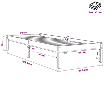 Letto senza Materasso Marrone Cera 90x190 cm in Legno di Pino