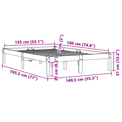 Letto senza Materasso Marrone Cera 135x190 cm in Legno di Pino | homemem39