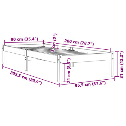 Giroletto senza Materasso Marrone Cera 90x200 cm Massello Pino | homemem39