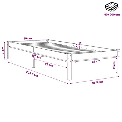 Giroletto senza Materasso Marrone Cera 90x200 cm Massello Pino