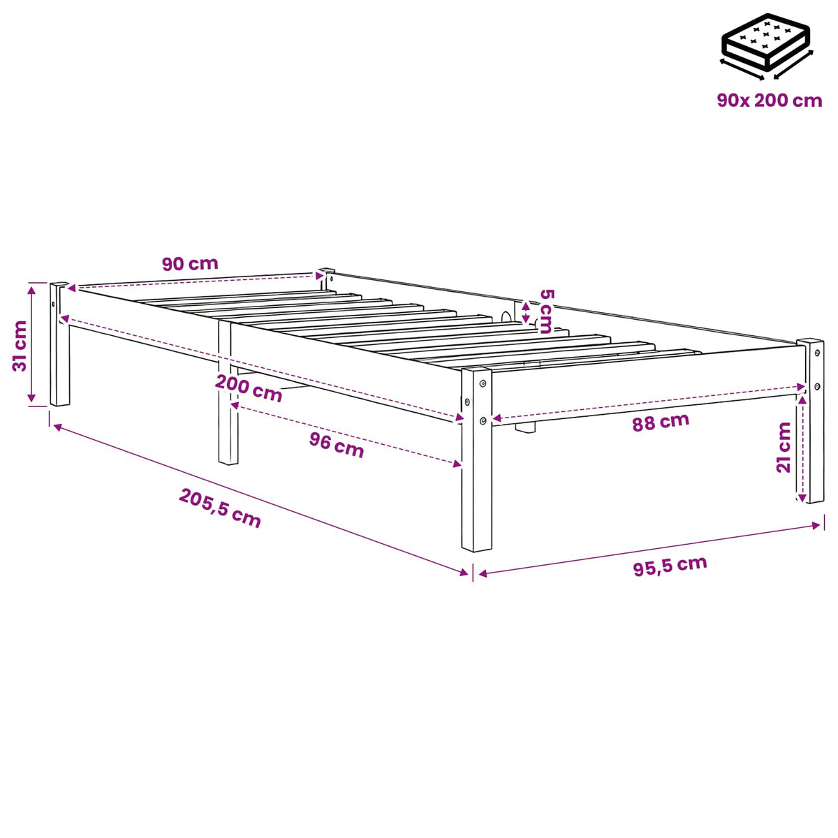 Giroletto senza Materasso Marrone Cera 90x200 cm Massello Pino