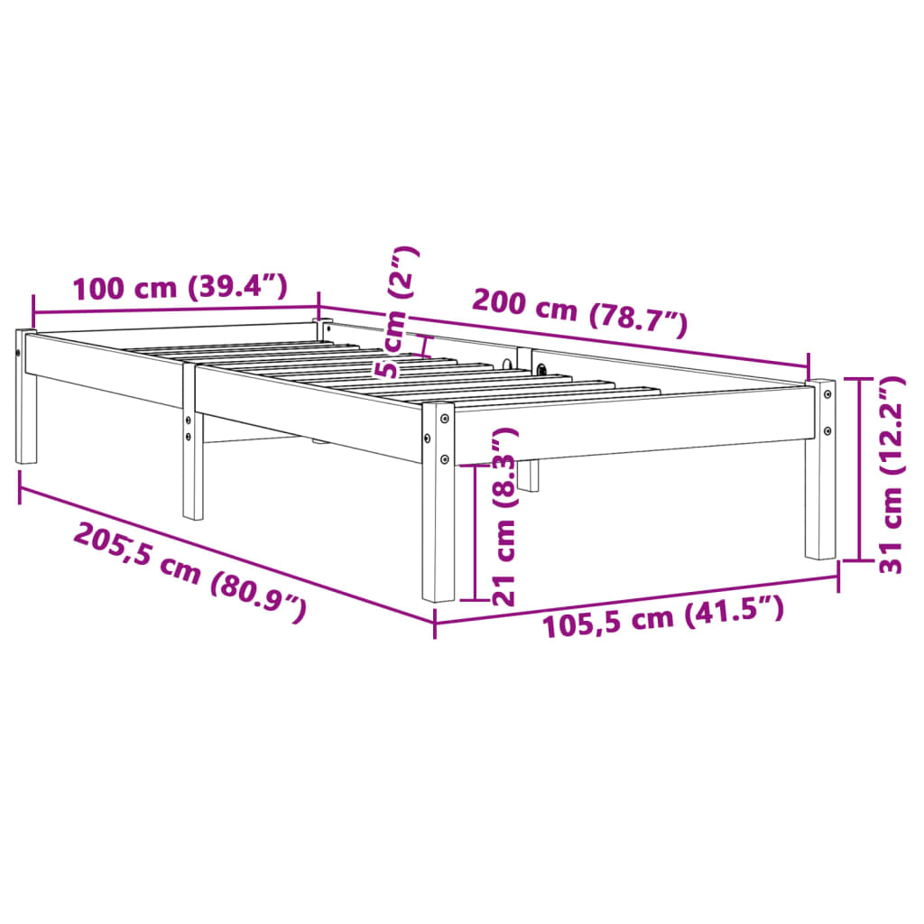 Giroletto senza Materasso Marrone Cera 100x200 cm Legno di Pino | homemem39