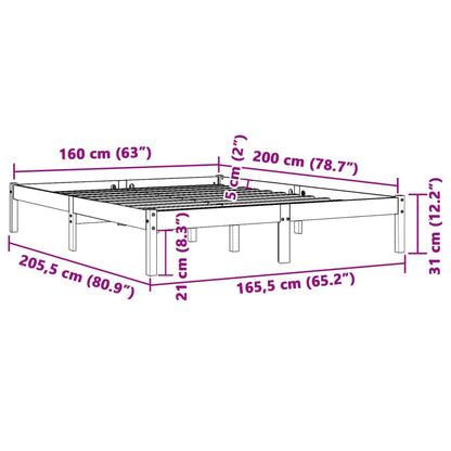 Giroletto senza Materasso Marrone Cera 160x200 cm Legno di Pino | homemem39