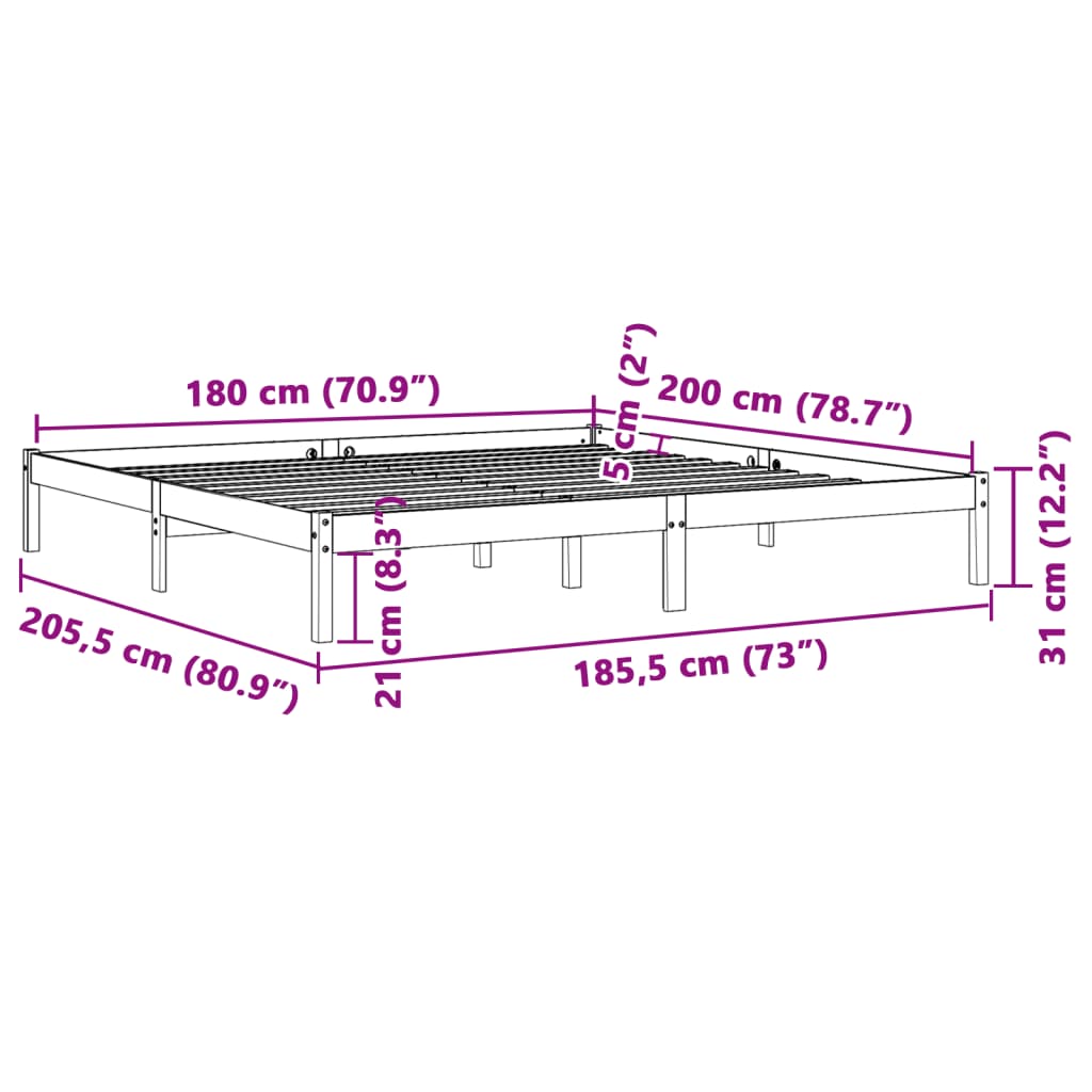 Giroletto senza Materasso Marrone Cera 180x200 cm Legno di Pino - homemem39