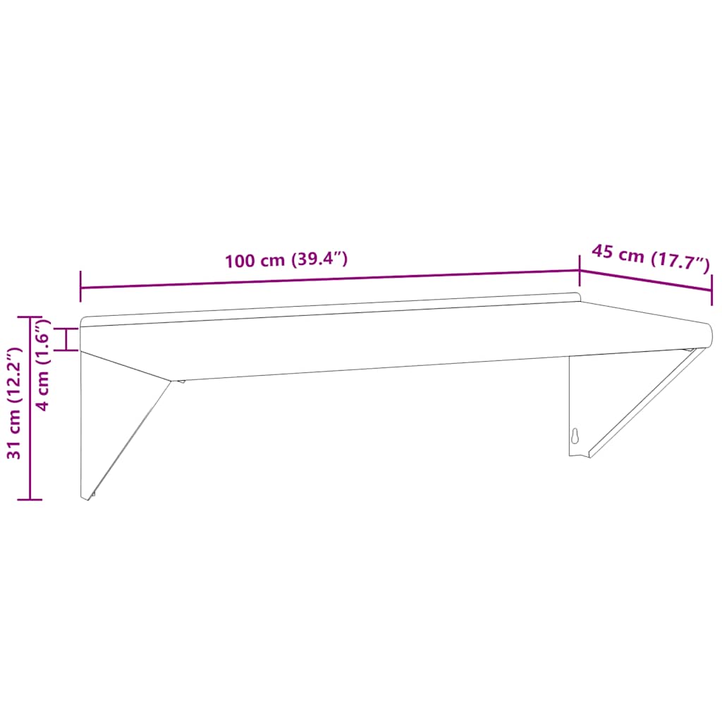 Mensola a Muro 100x45x31 cm Argento in Acciaio Inossidabile | homemem39