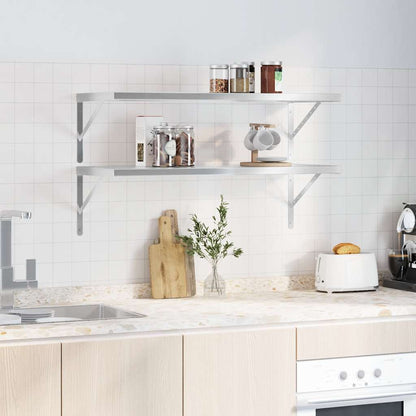 Mensole a Muro 2 pz 100x40 cm Argento in Acciaio Inossidabile | homemem39