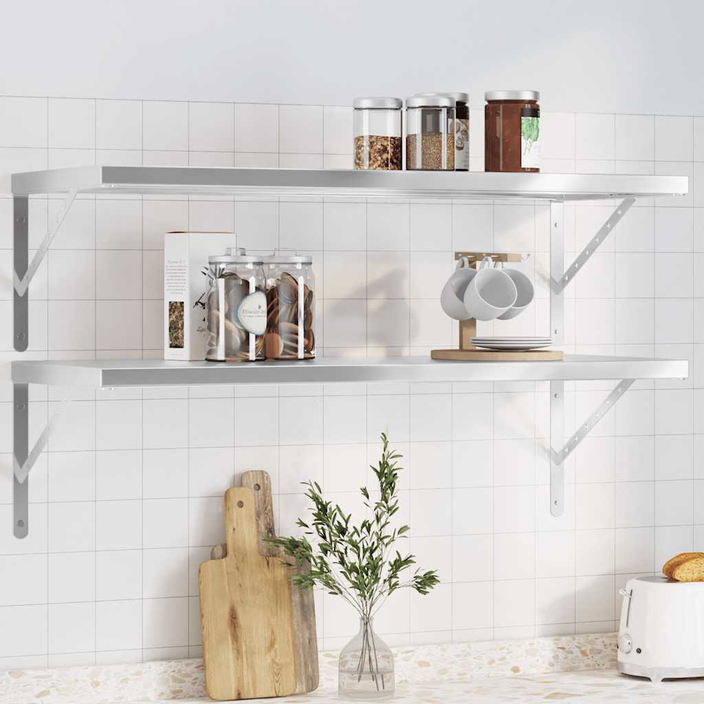 Mensole a Muro 2 pz 100x40 cm Argento in Acciaio Inossidabile | homemem39